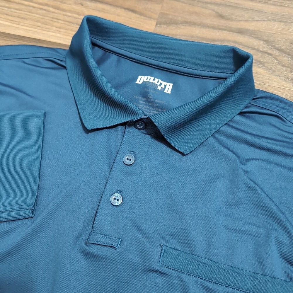 Duluth Trading Shirt Mens Xl Blue Spandex Polo Long Sleeve Pencil Pocket Logo
